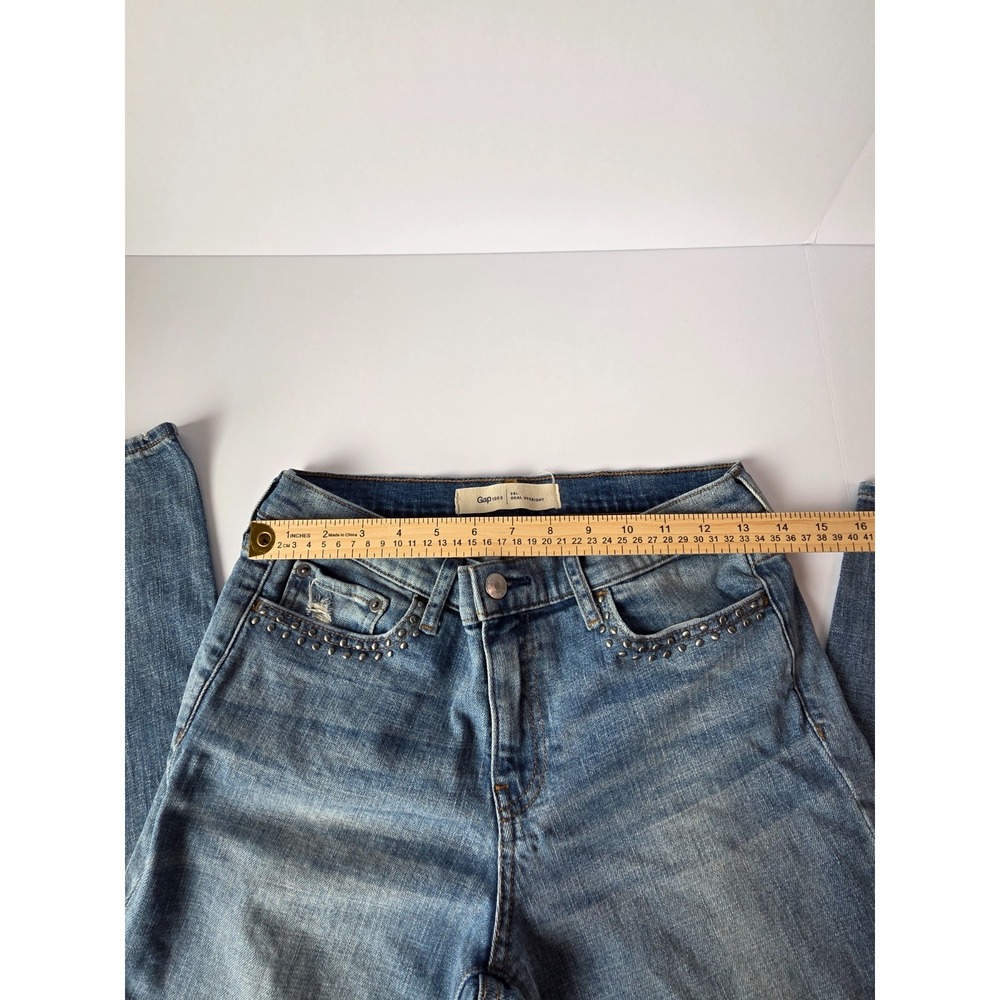 Gap Jeans Womens 28L Blue Real Straight 1969 Classic Medium Denim Pants Studded - Picture 6 of 7
